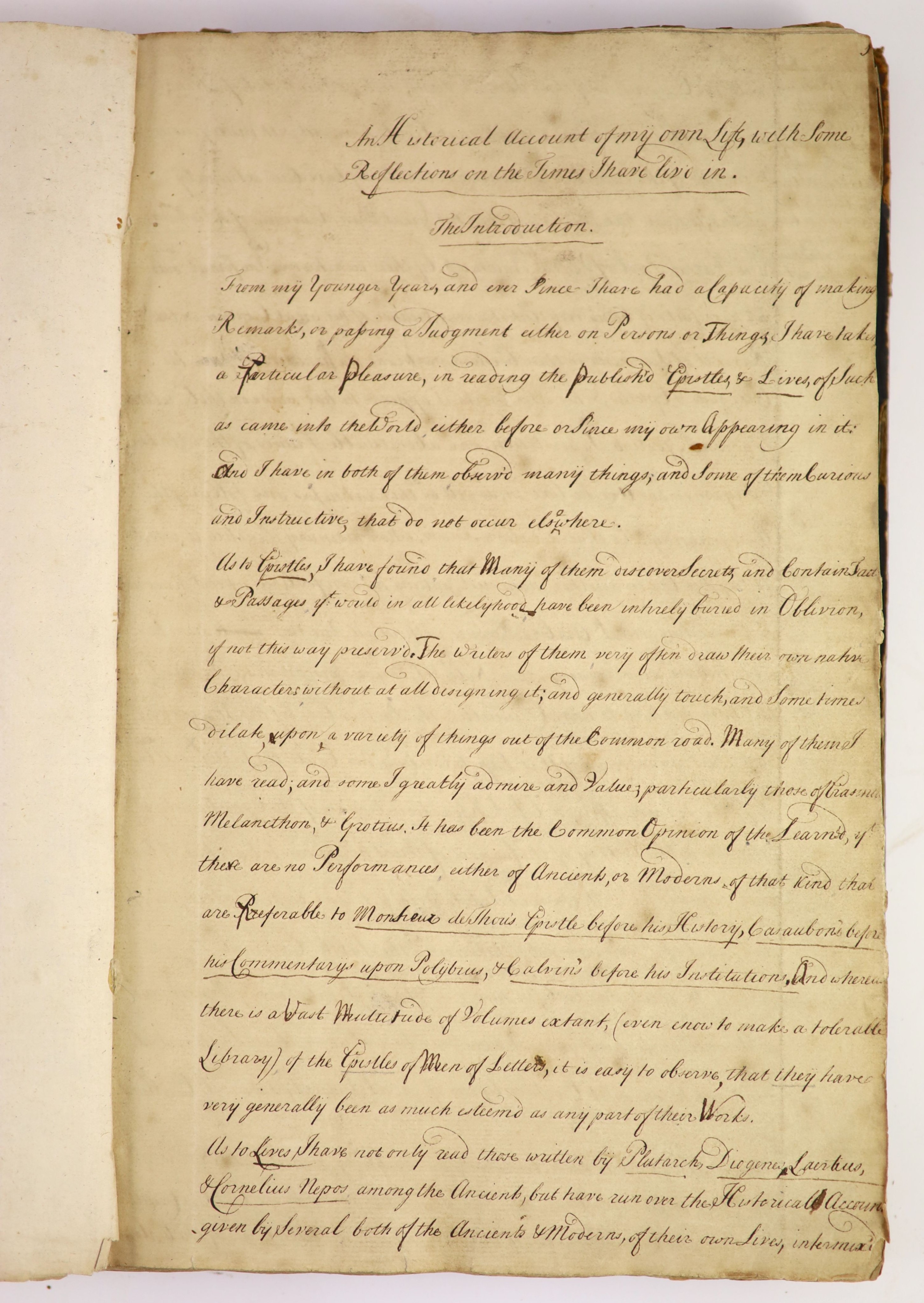 CALAMY, Edmund (‘the Historian’, 1671-1732) Original Manuscript – ‘An Historical Account of my own Life, with Some Reflections on the Times I have live (sic) in ‘